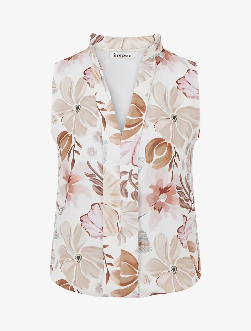 Top sans manches imprimé fleuri - Marron