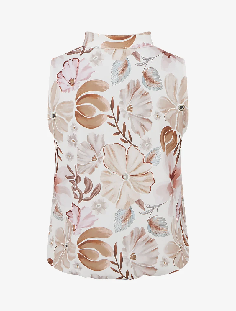 Top sans manches imprimé fleuri - Marron