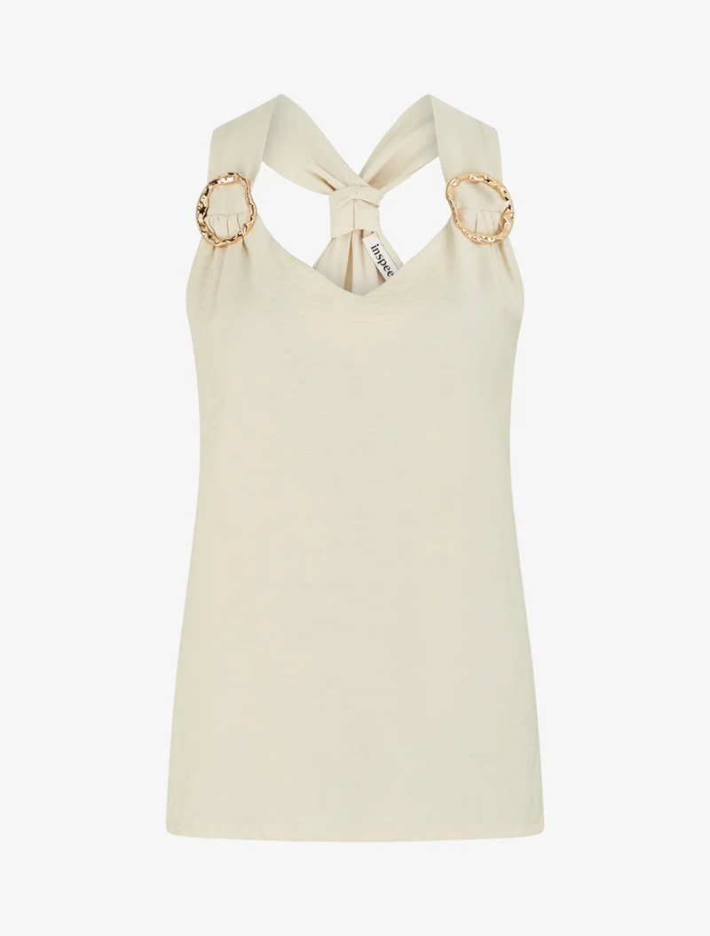 Top droit à dos nageur et bretelles bijoux - Beige