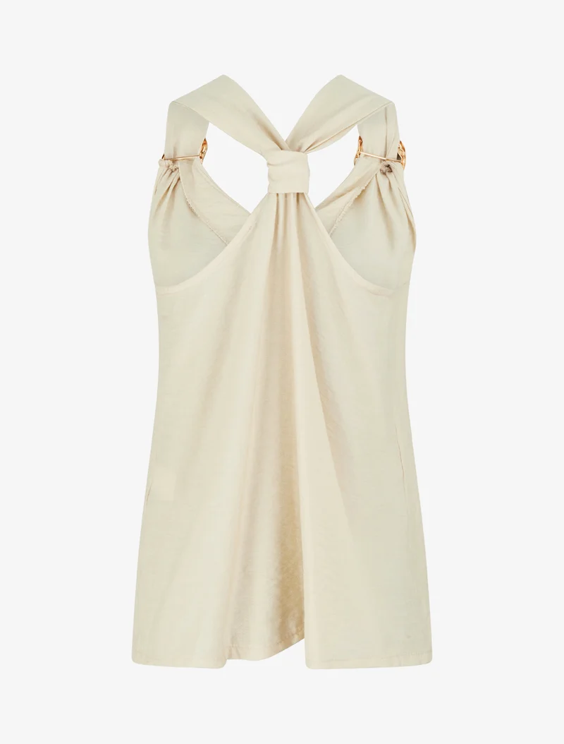 Top droit à dos nageur et bretelles bijoux - Beige