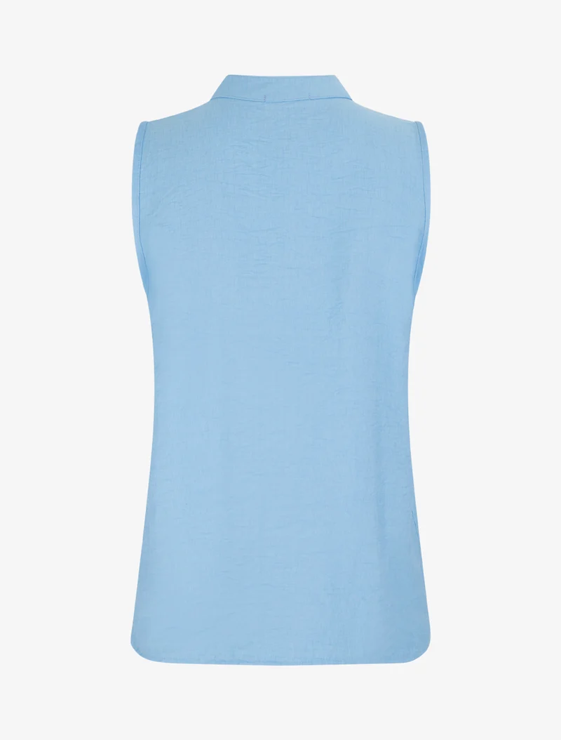 Top droit sans manches à boutons décoratifs - Bleu ciel
