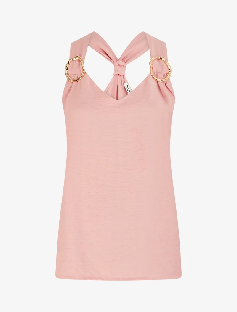 Top droit à dos nageur et bretelles bijoux - Rose