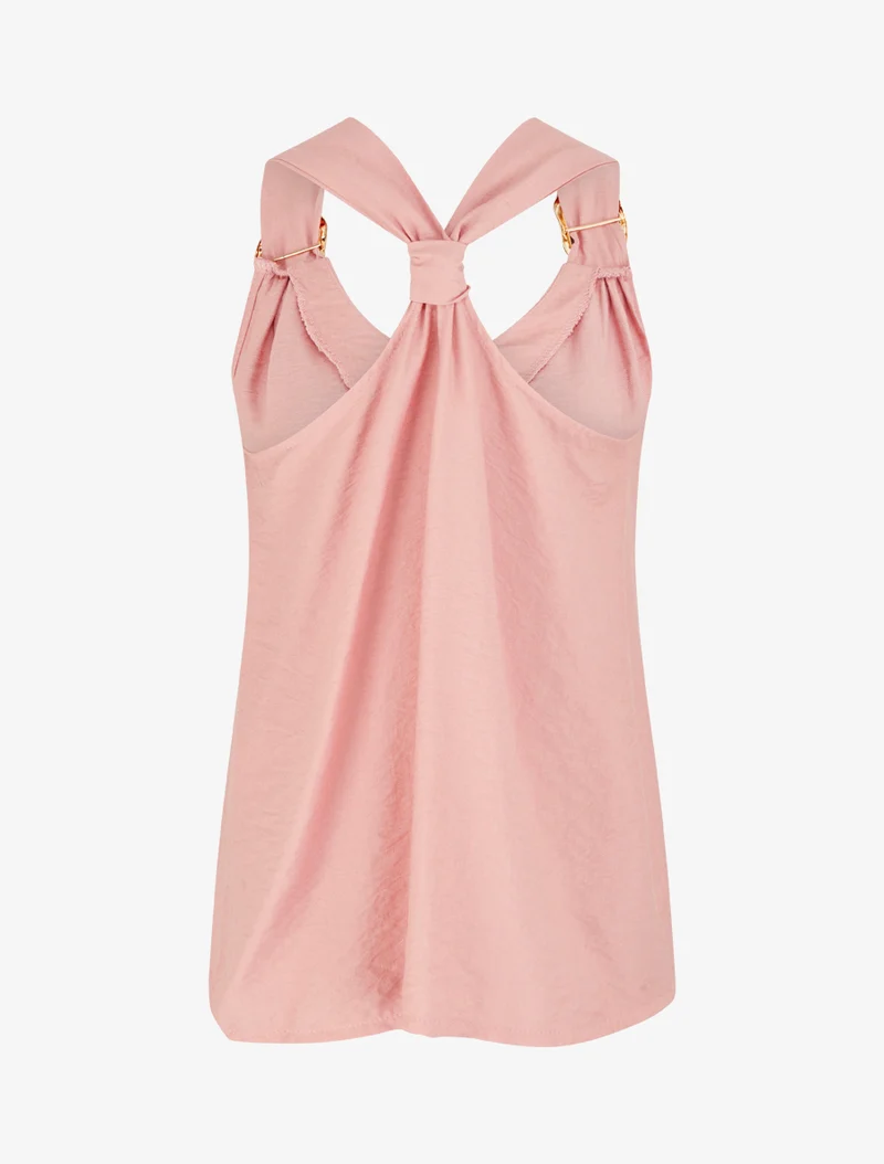 Top droit à dos nageur et bretelles bijoux - Rose