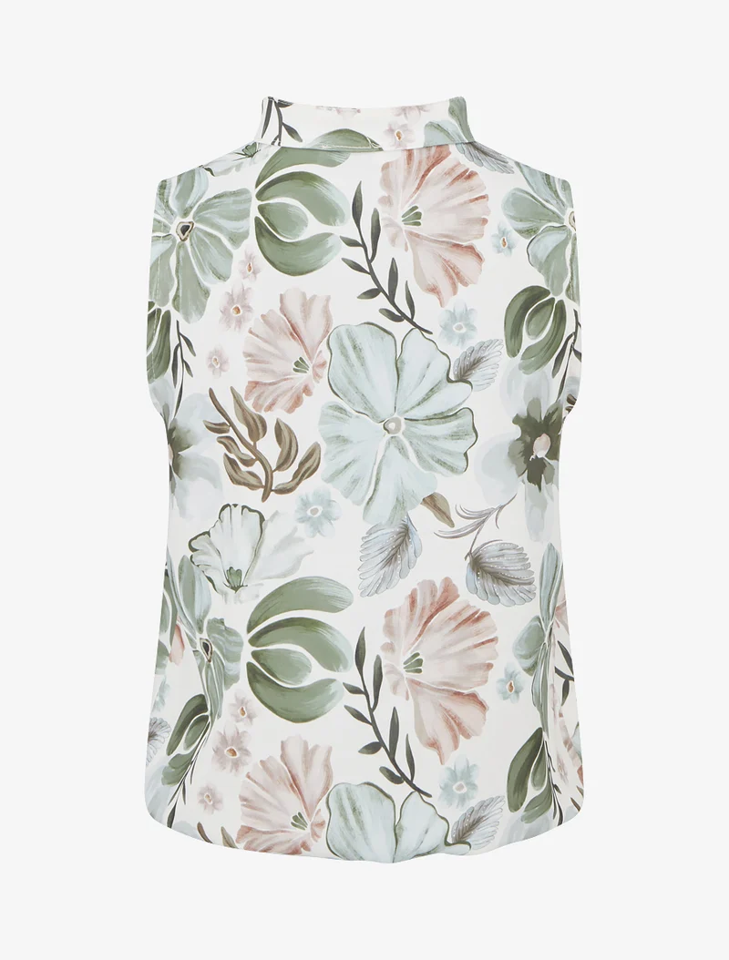 Top sans manches imprimé fleuri - Kaki