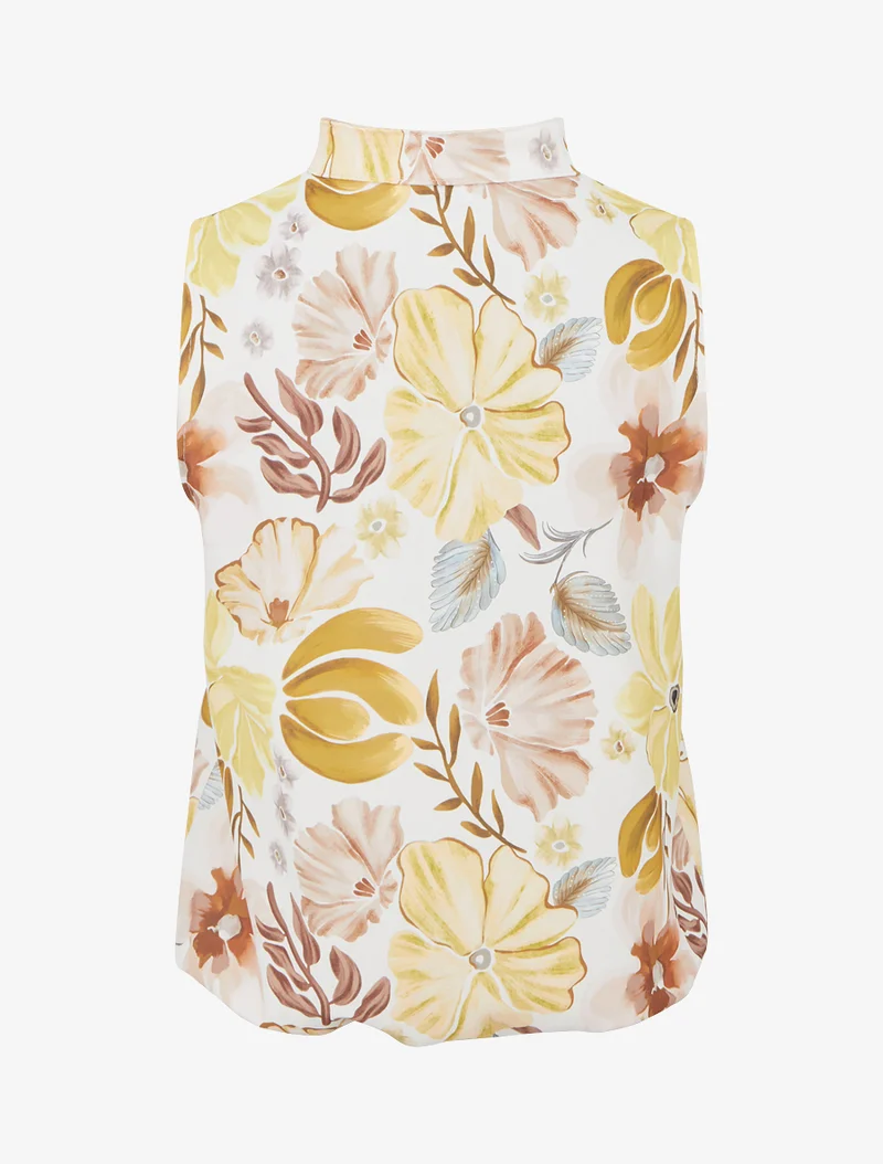 Top sans manches imprimé fleuri - Jaune