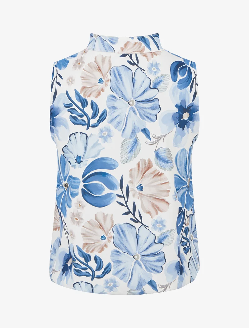 Top sans manches imprimé fleuri - Bleu