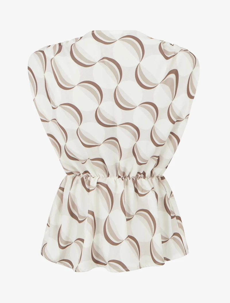 Top fluide à manches courtes stylisées - Beige