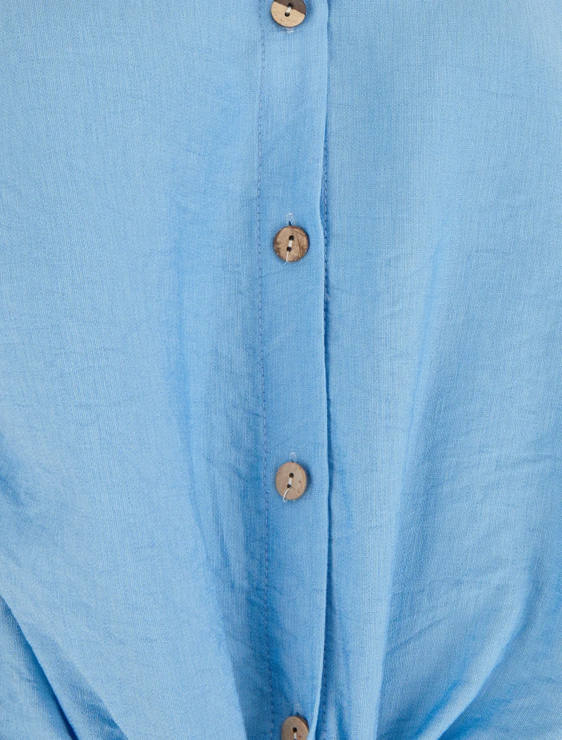 Chemise à nouer ample à manches courtes - Bleu ciel