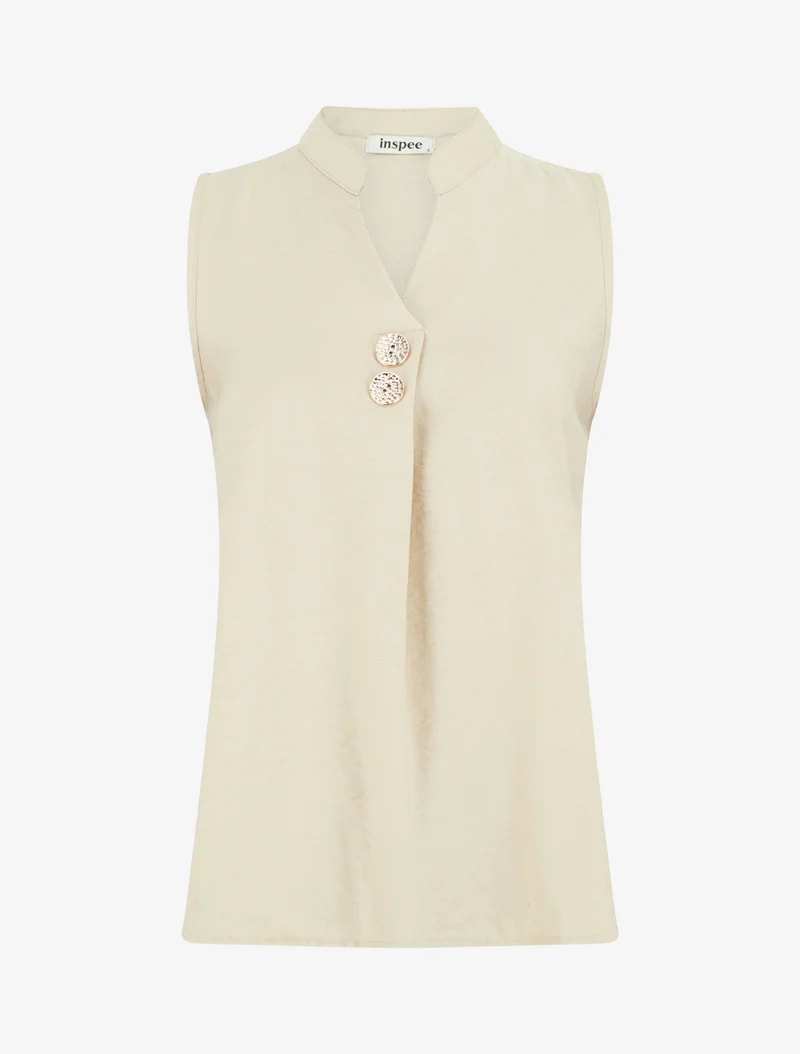 Top droit sans manches à boutons décoratifs - Beige