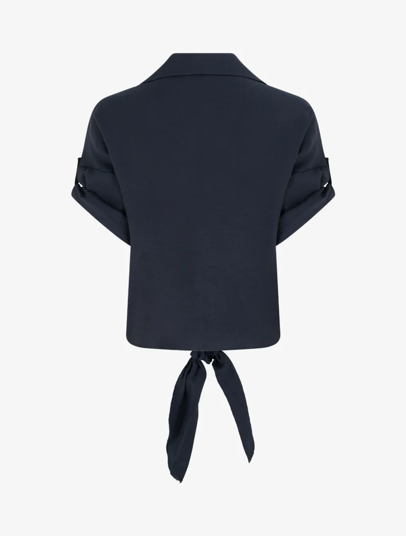 Chemise à nouer ample à manches courtes - Bleu nuit