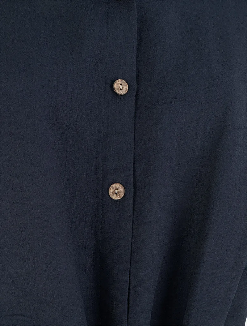 Chemise à nouer ample à manches courtes - Bleu nuit