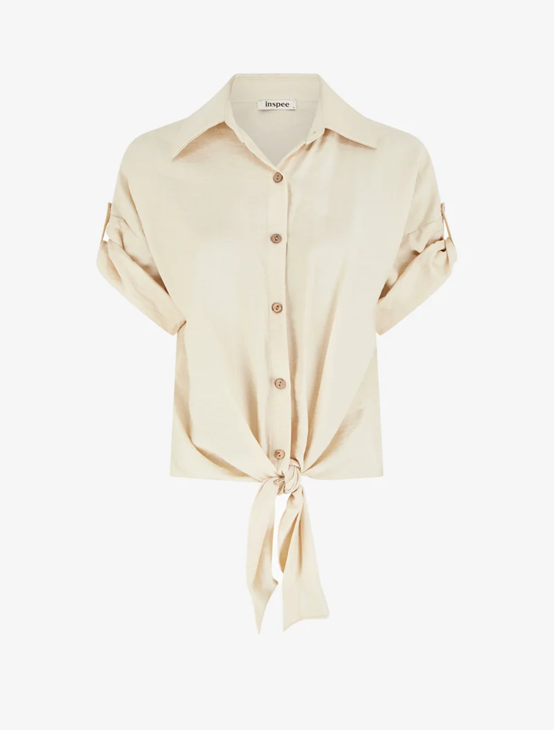 Chemise à nouer ample à manches courtes - Beige