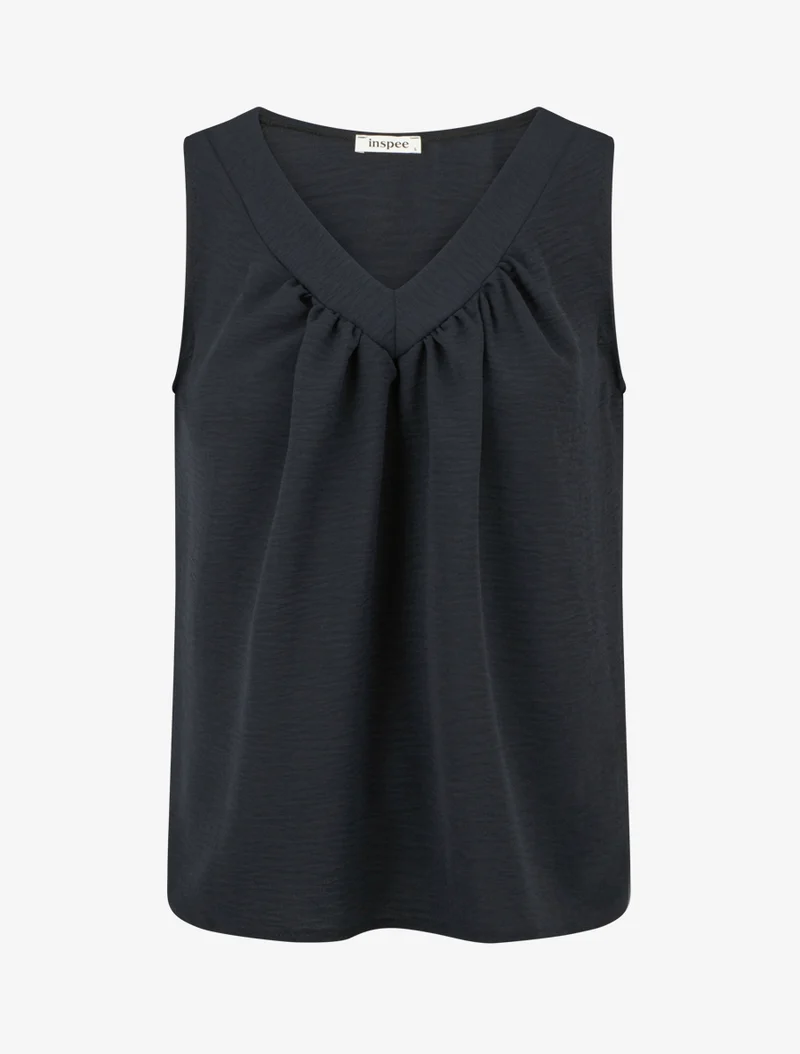 Top uni sans manches à col V - Bleu nuit