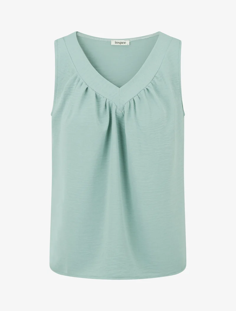 Top uni sans manches à col V - Vert d'eau