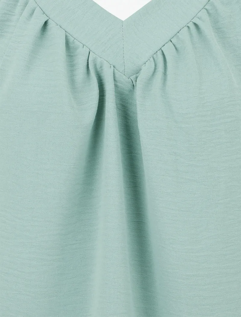 Top uni sans manches à col V - Vert d'eau