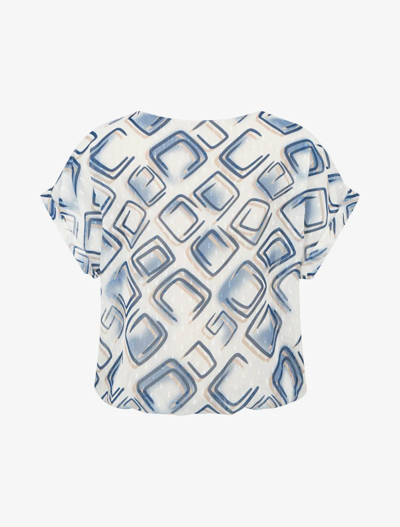 Top boule manches courtes à motifs graphiques - Marine