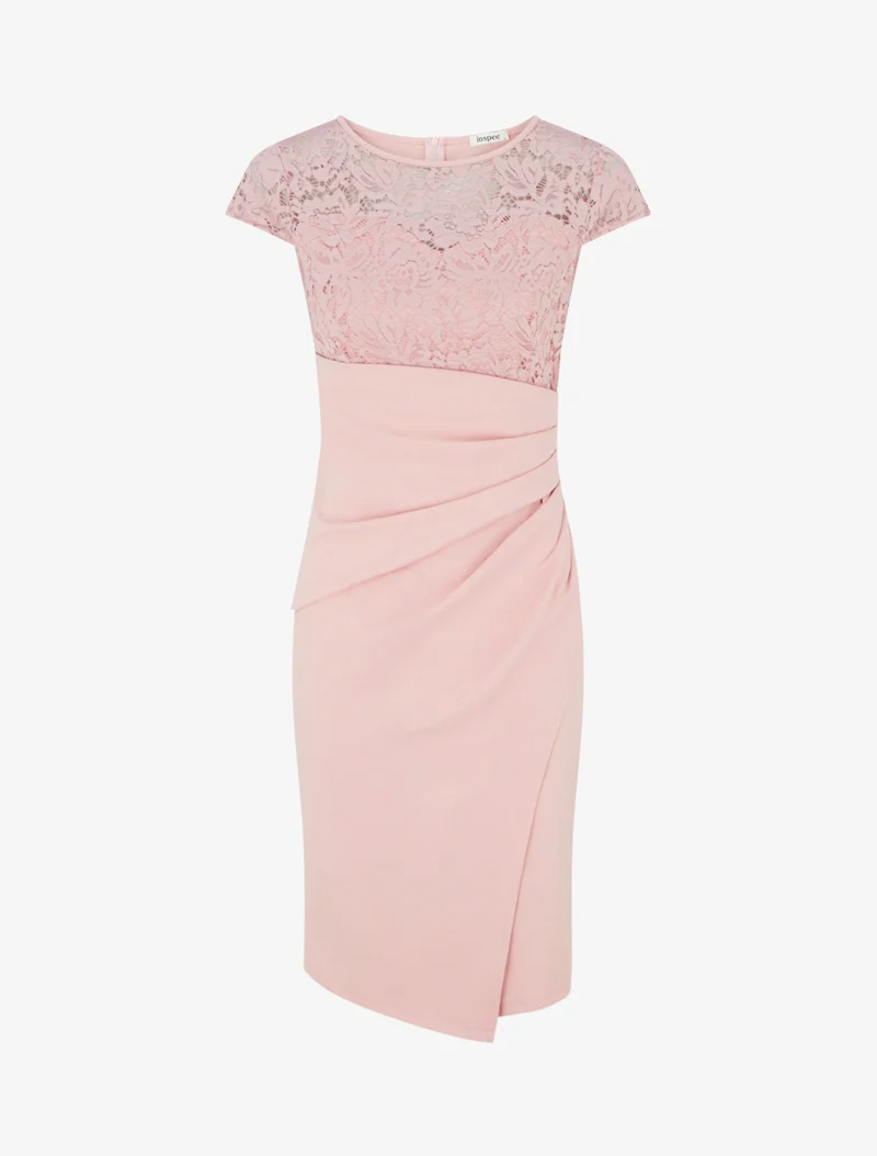 Robe ajustée à dentelle et drapé - Rose