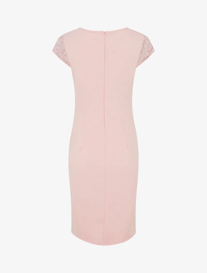 Robe ajustée à dentelle et drapé - Rose