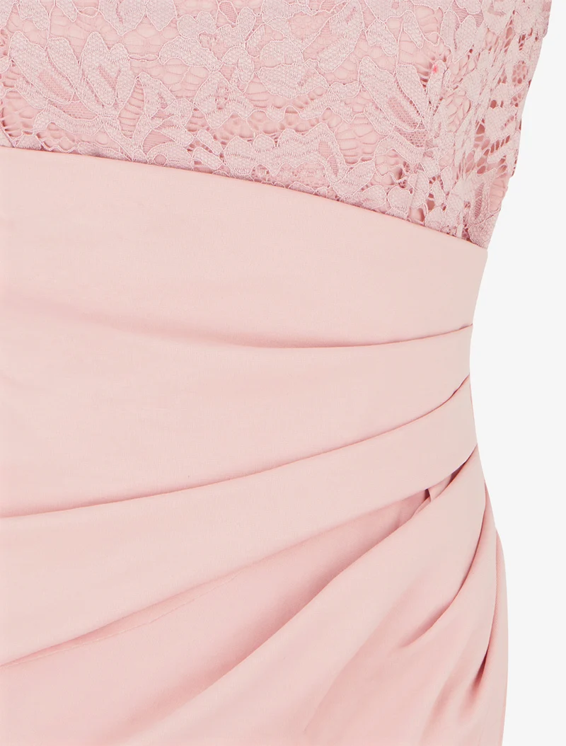 Robe ajustée à dentelle et drapé - Rose