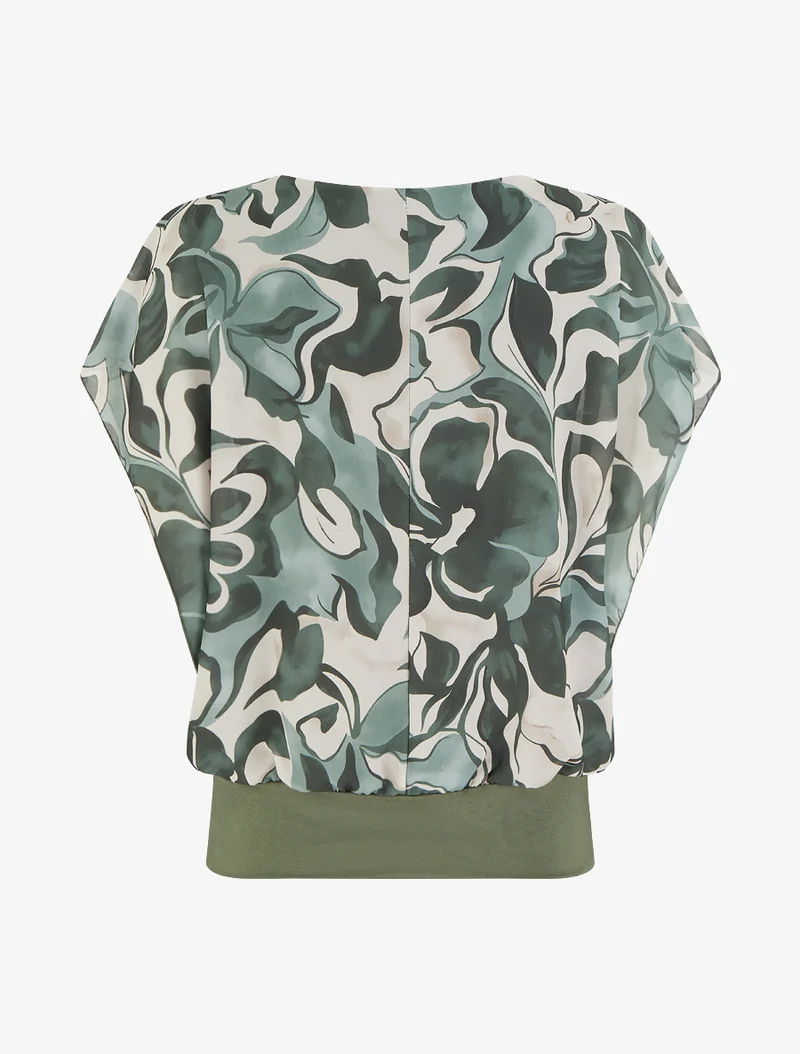 Top droit manches courtes imprimé floral - Kaki