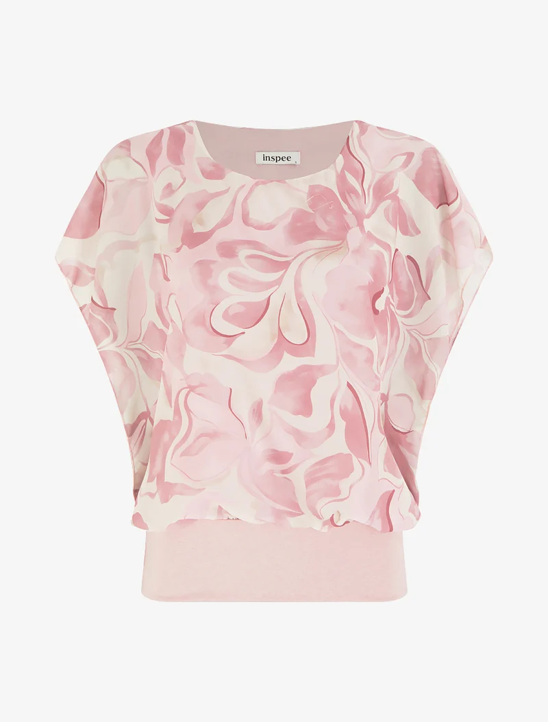 Top droit manches courtes imprimé floral - Rose