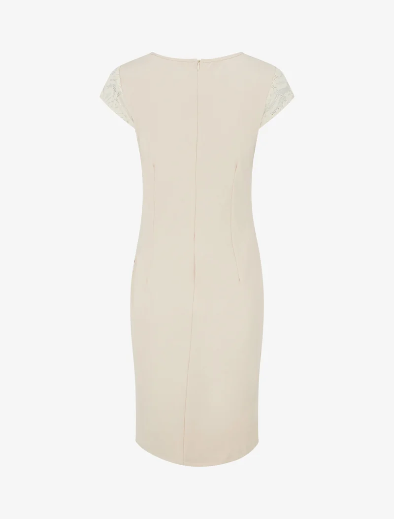 Robe ajustée à dentelle et drapé - Beige