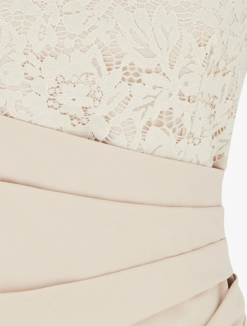 Robe ajustée à dentelle et drapé - Beige