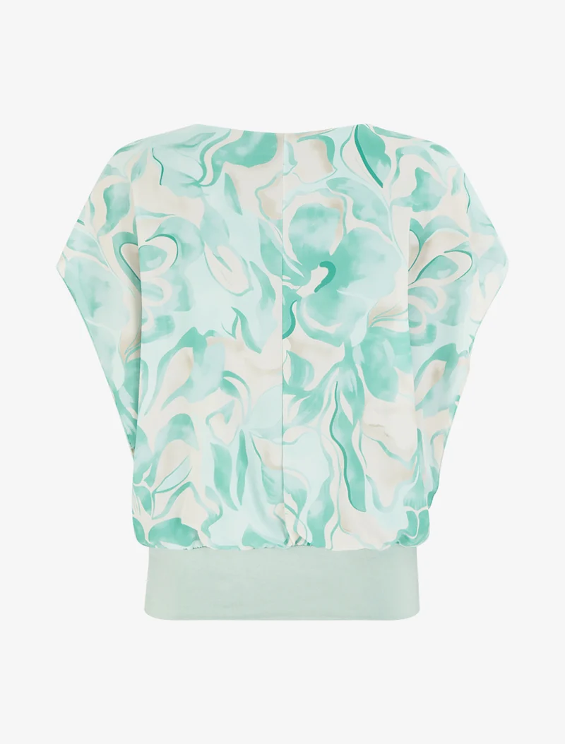 Top droit manches courtes imprimé floral - Vert d'eau