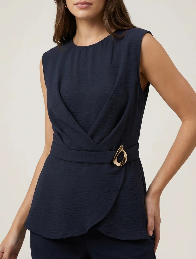 Top cintré à boucle décorative - Bleu nuit