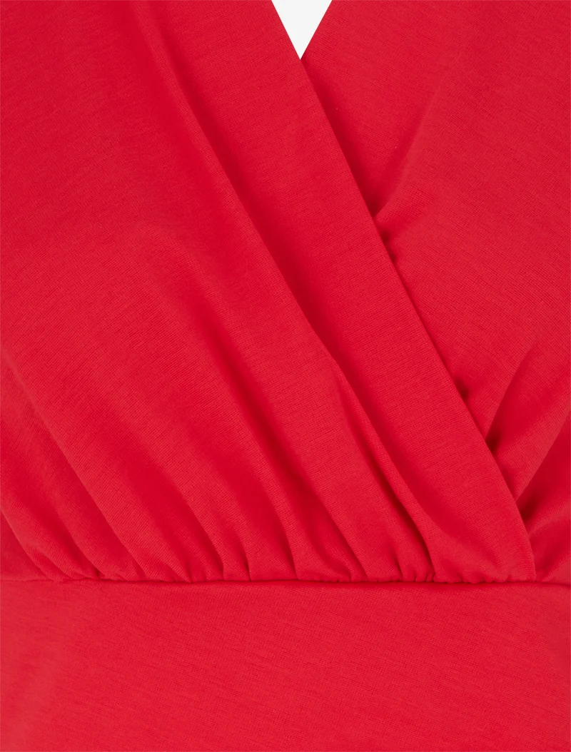 Robe sans manches unie style portefeuille - Rouge