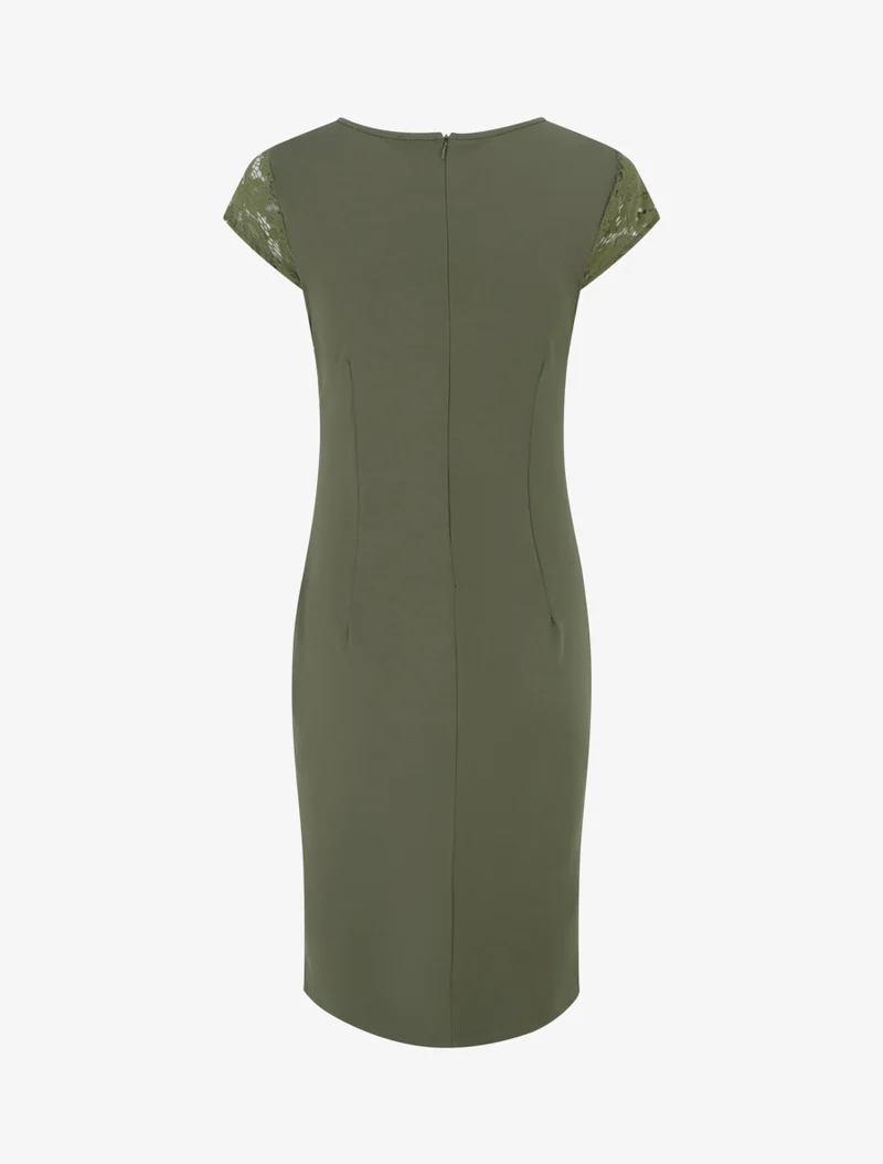 Robe ajustée à dentelle et drapé - Kaki