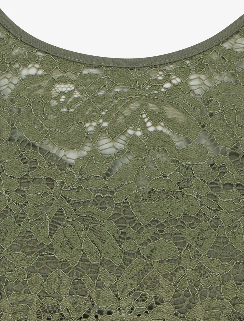 Robe ajustée à dentelle et drapé - Kaki