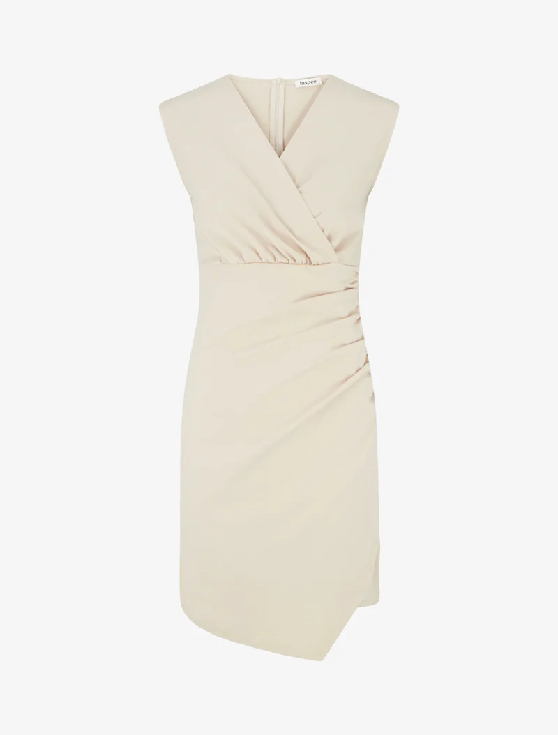 Robe sans manches unie style portefeuille - Beige