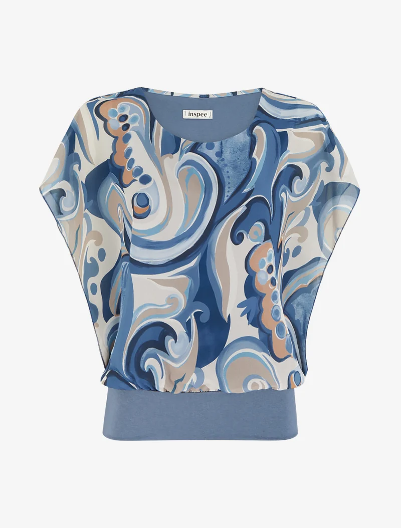 Top droit manches courtes imprimé arabesque - Bleu foncé