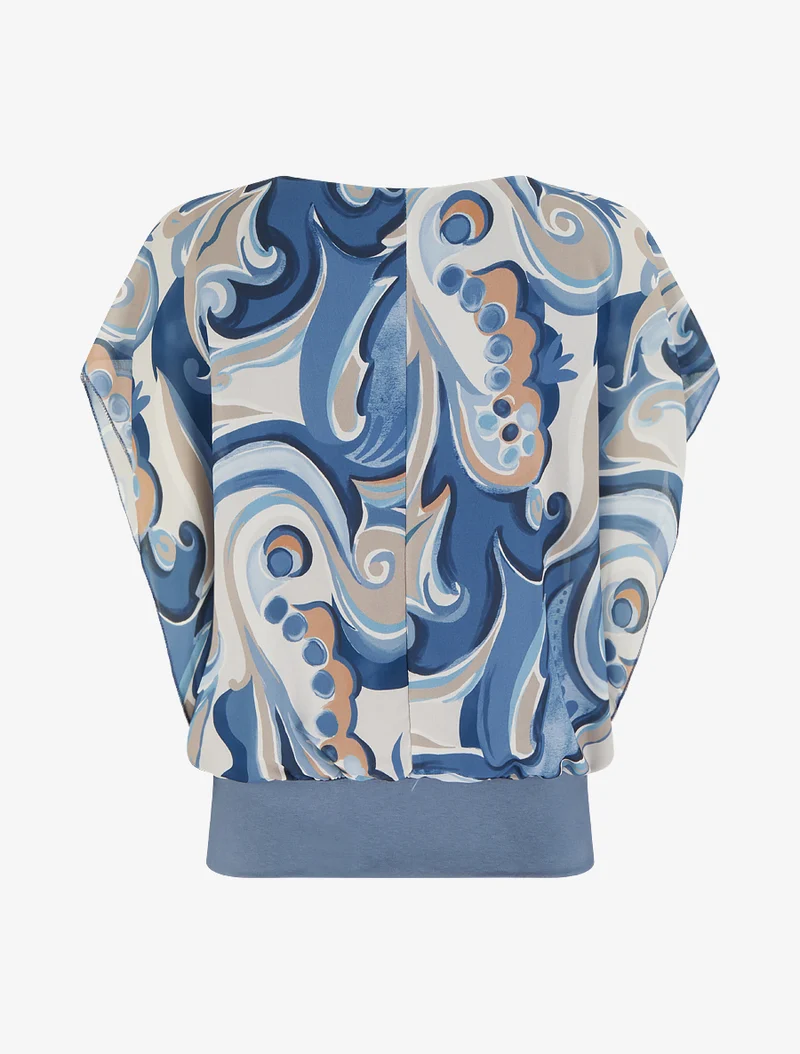 Top droit manches courtes imprimé arabesque - Bleu foncé