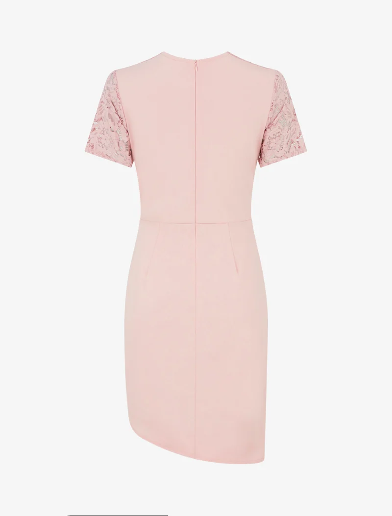 Robe ajustée à manches courtes et dentelle - Rose