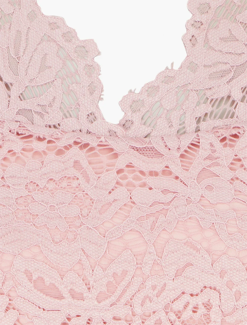 Robe ajustée à manches courtes et dentelle - Rose