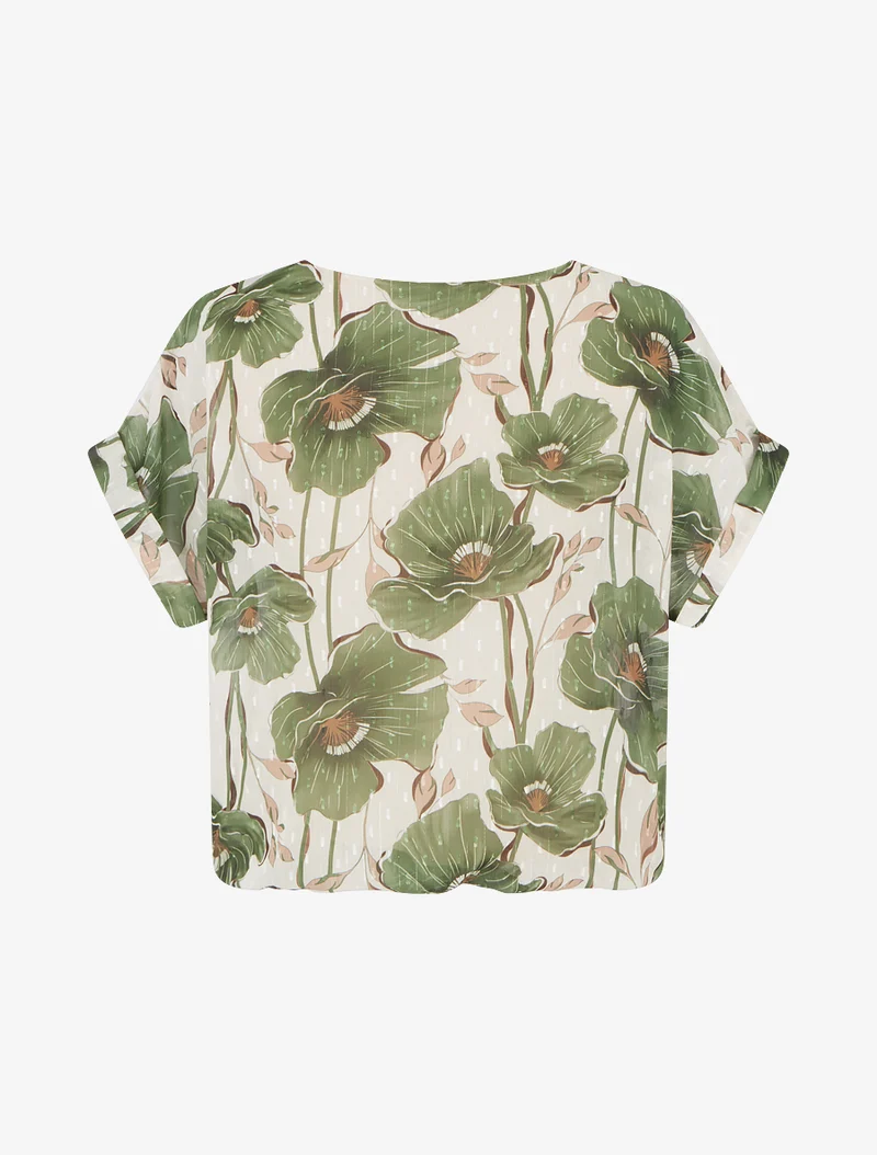 Top boule manches courtes à imprimé floral - Kaki