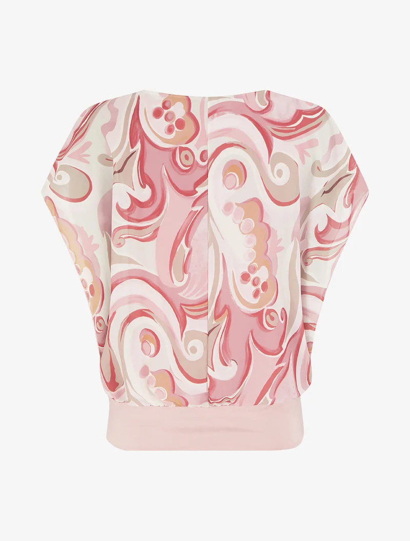 Top droit manches courtes imprimé arabesque - Rose