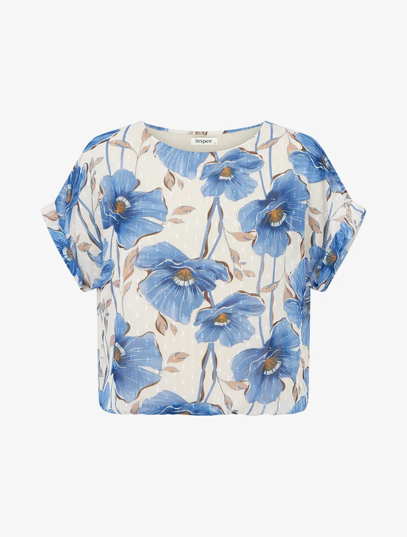Top boule manches courtes à imprimé floral - Bleu charrette