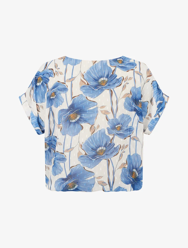 Top boule manches courtes à imprimé floral - Bleu charrette