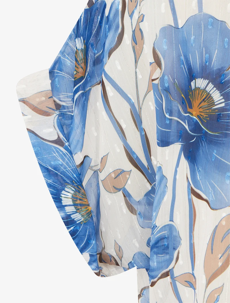 Top boule manches courtes à imprimé floral - Bleu charrette