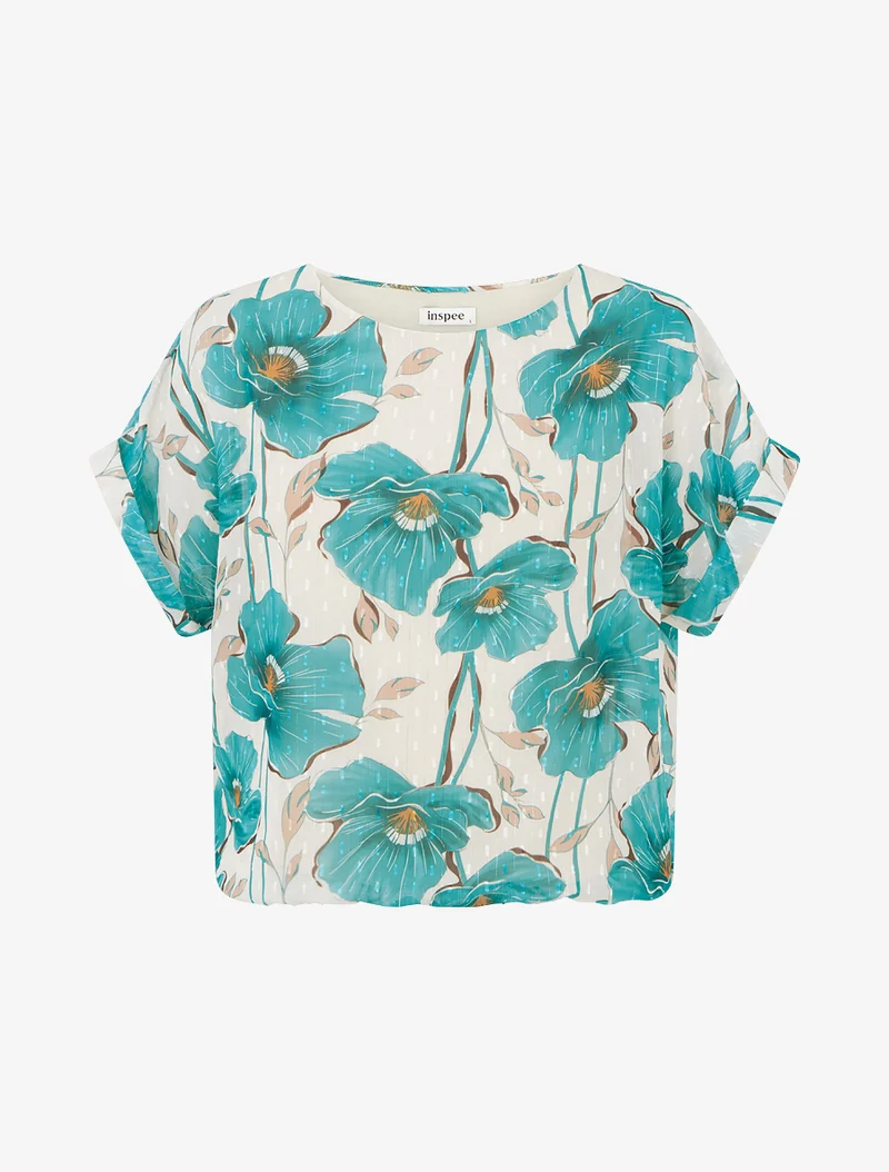 Top boule manches courtes à imprimé floral - Turquoise
