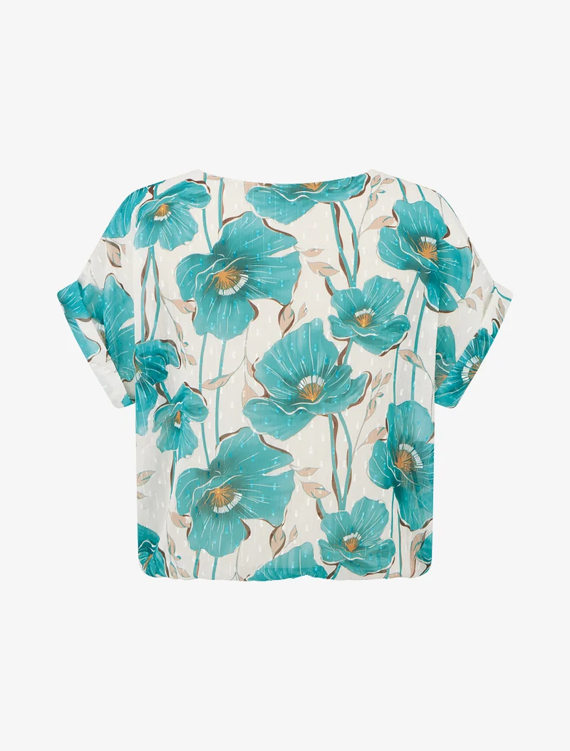 Top boule manches courtes à imprimé floral - Turquoise