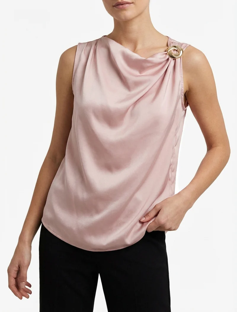 Top boule satiné à bijou métallique - Rose