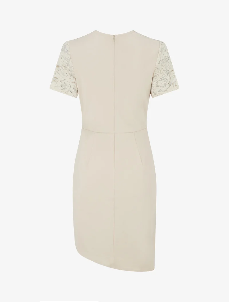 Robe ajustée à manches courtes et dentelle - Beige