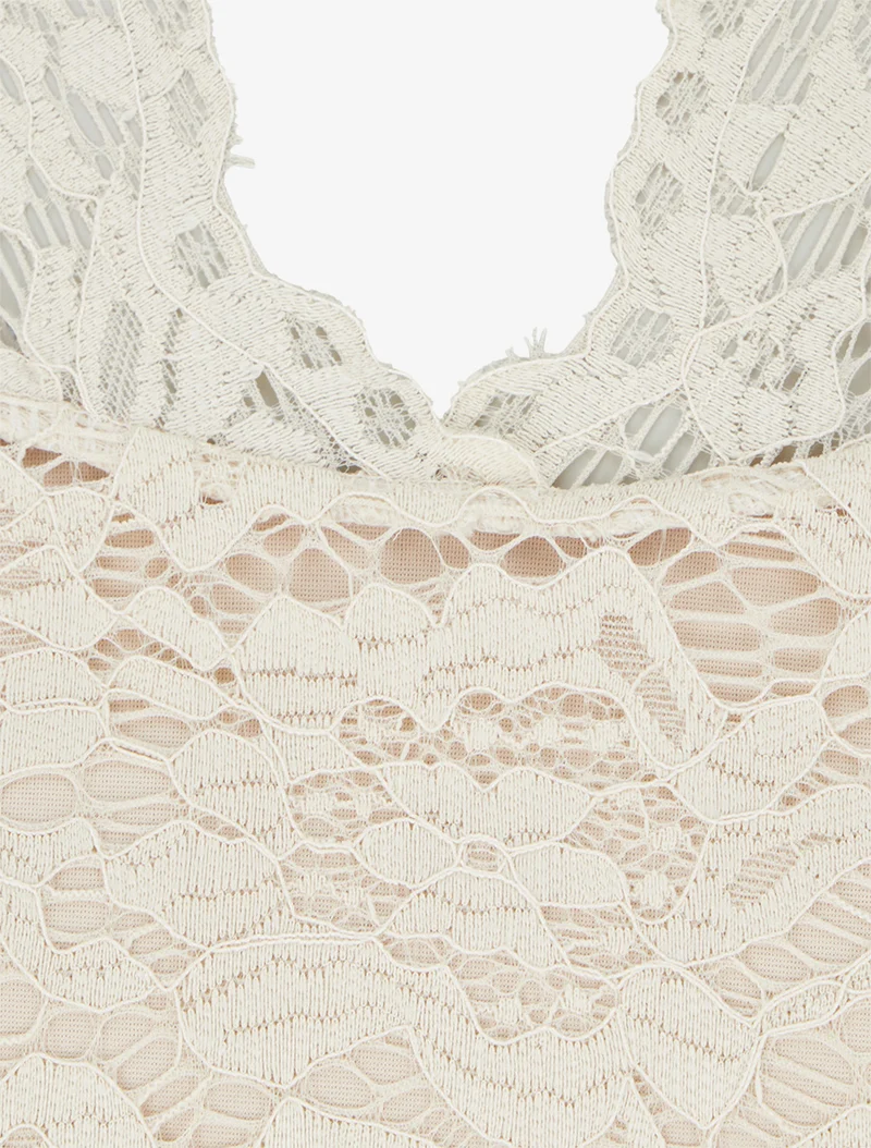 Robe ajustée à manches courtes et dentelle - Beige