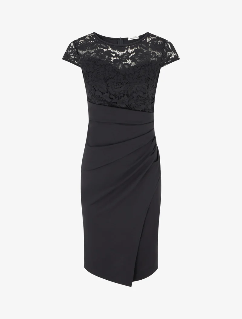 Robe ajustée à dentelle et drapé - Noir