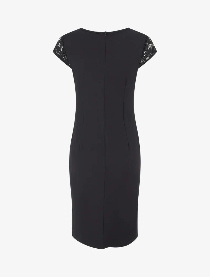 Robe ajustée à dentelle et drapé - Noir