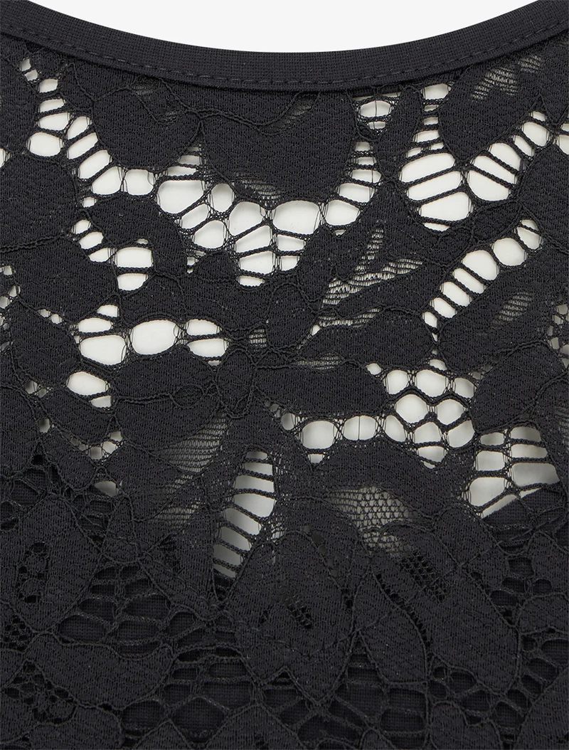 Robe ajustée à dentelle et drapé - Noir